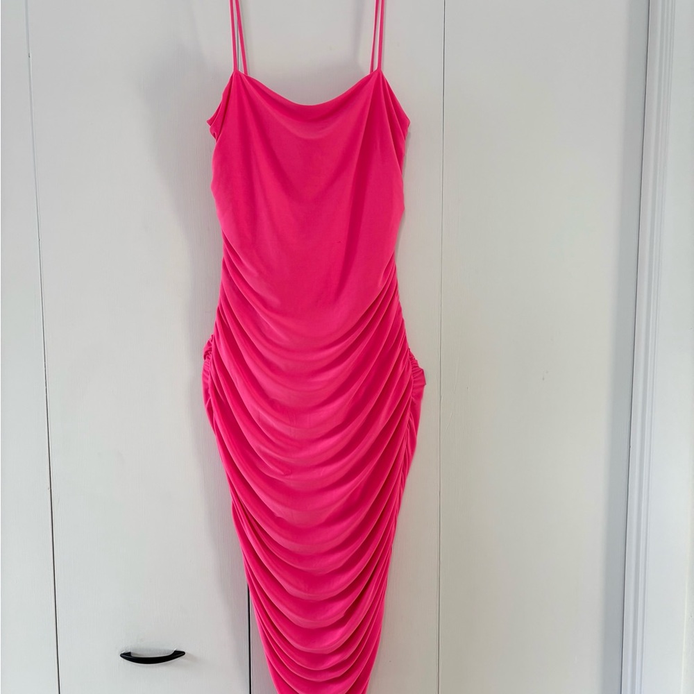 Vibrant Pink Draped Midi Dress